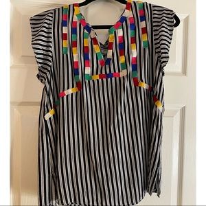 Striped blouse w/ multi-colored detail